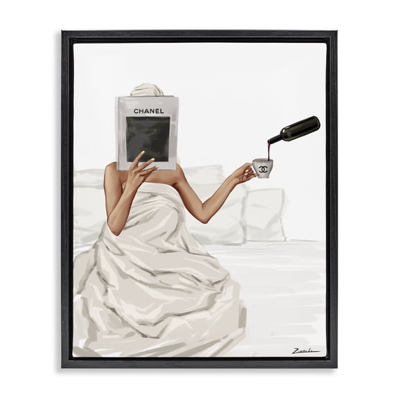 Stupell Industries Pouring Drink in Bed People Painting Black Floater Framed Canvas Art Print Wall Art, 17 x 21