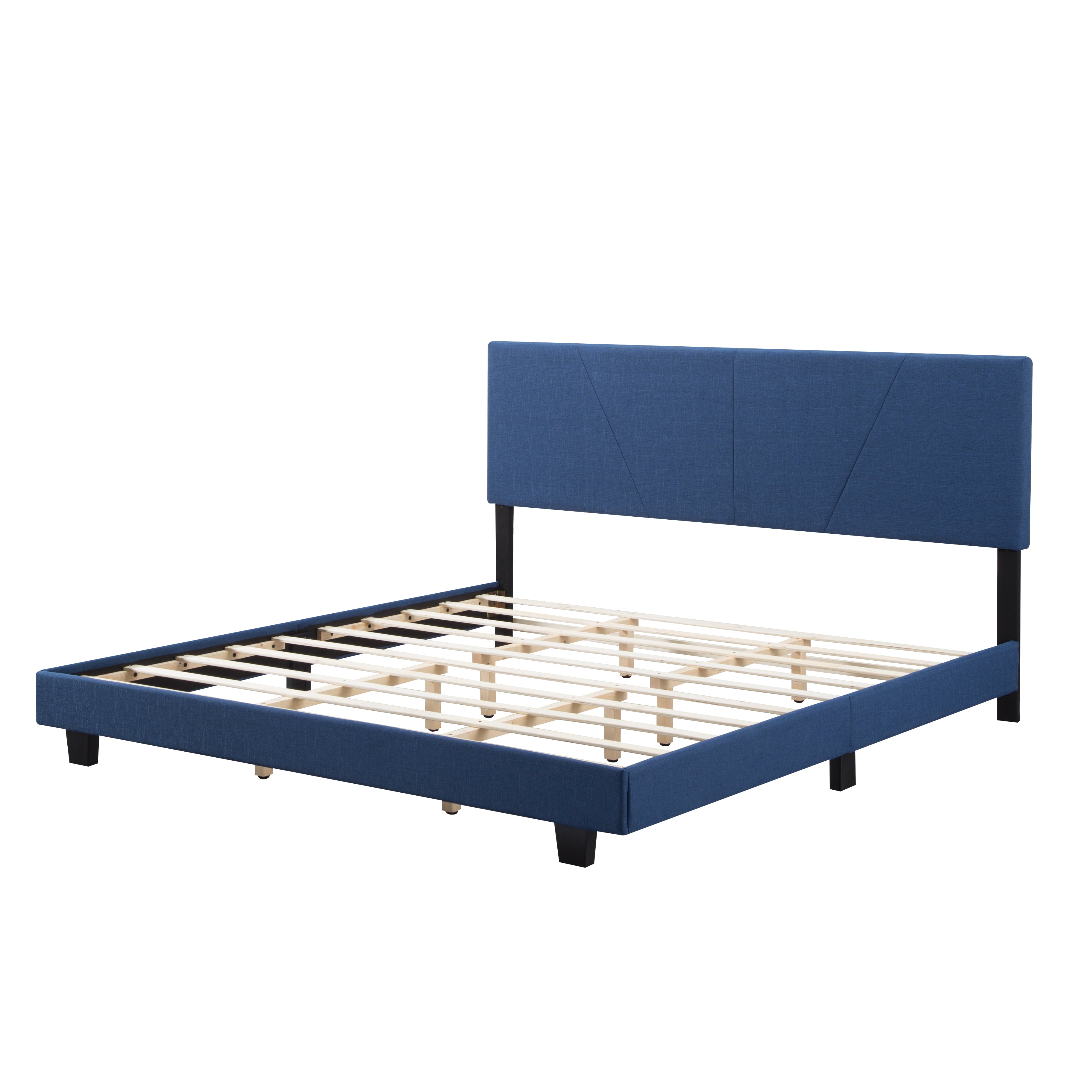 Gewnee King Size Platform Bed Frame with Upholstered Headboard, Mattress Foundation with Strong Wooden Slats Support Easy Assembly.Navy Blue