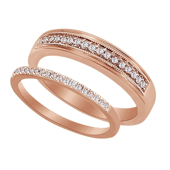 Round Cut White Natural Diamond His And Hers Wedding Band Set in 14k Rose Gold (0.25 Cttw)
