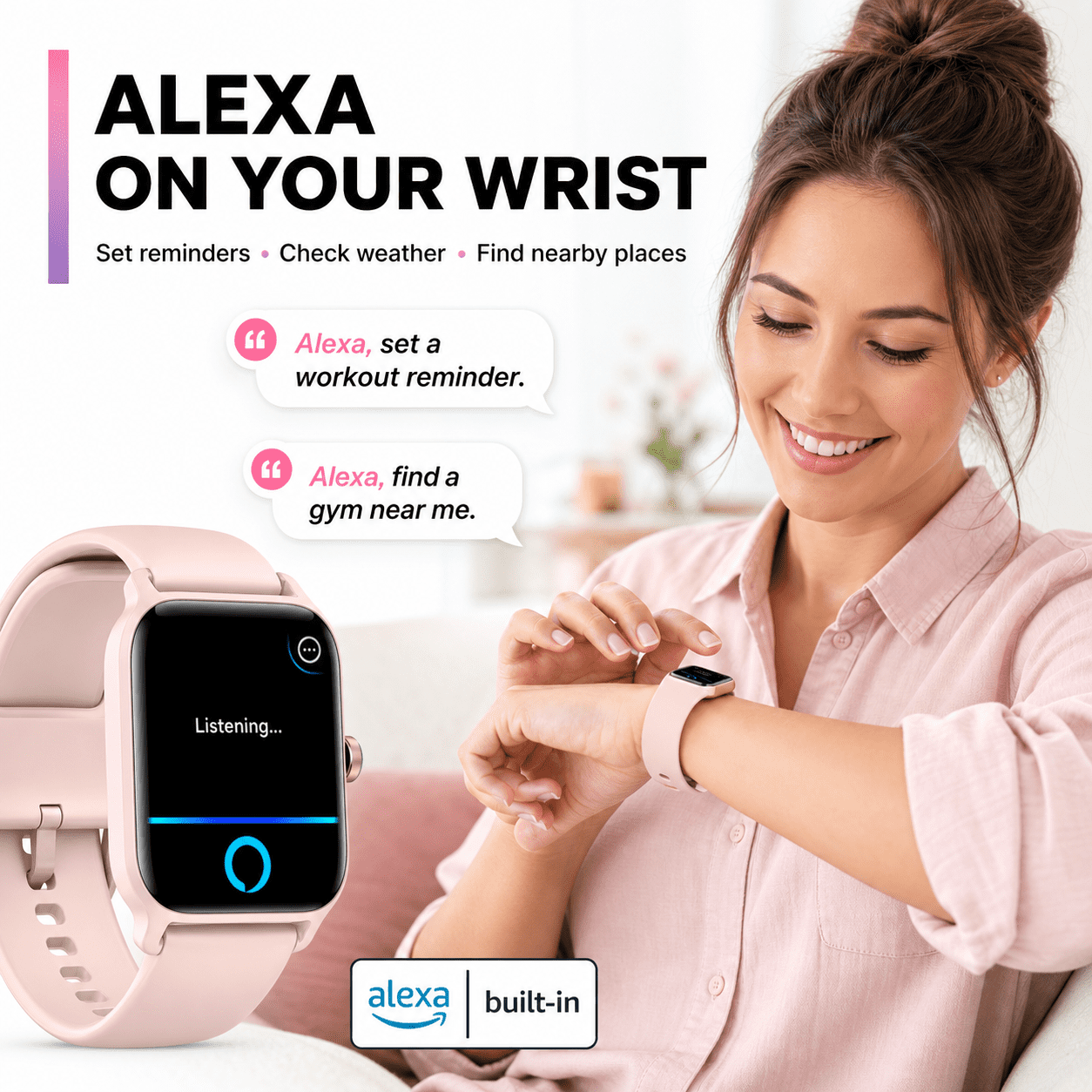 MiracoRun Smart Watch for iPhone & Android, Bluetooth Calling, Custom Watch Faces, 1.8" HD Touchscreen, Alexa Built-in, Women’s Health & Fitness Tracker