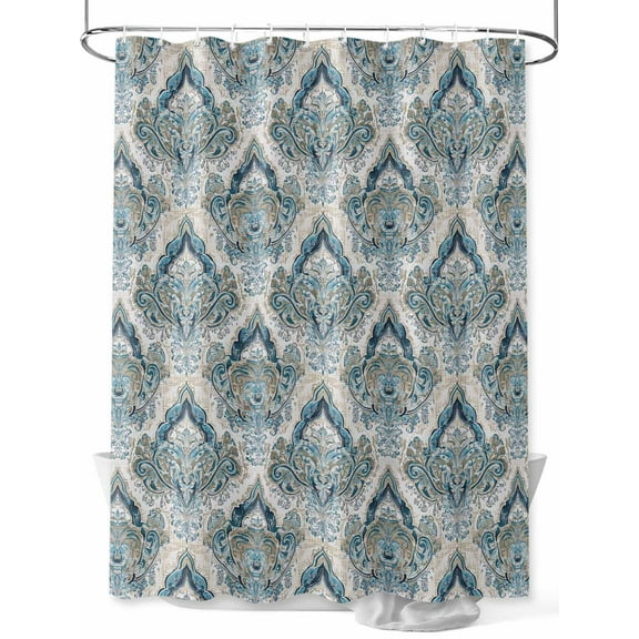 Fsddascl Boho Floral Shower Curtain Set - 72" x 78" Washable Bathtub Curtain with 12 Hooks, Retro Teal Blue Flower Vintage Waterproof Fabric Stall Shower Curtains for Bathroom/Bathtub Décor