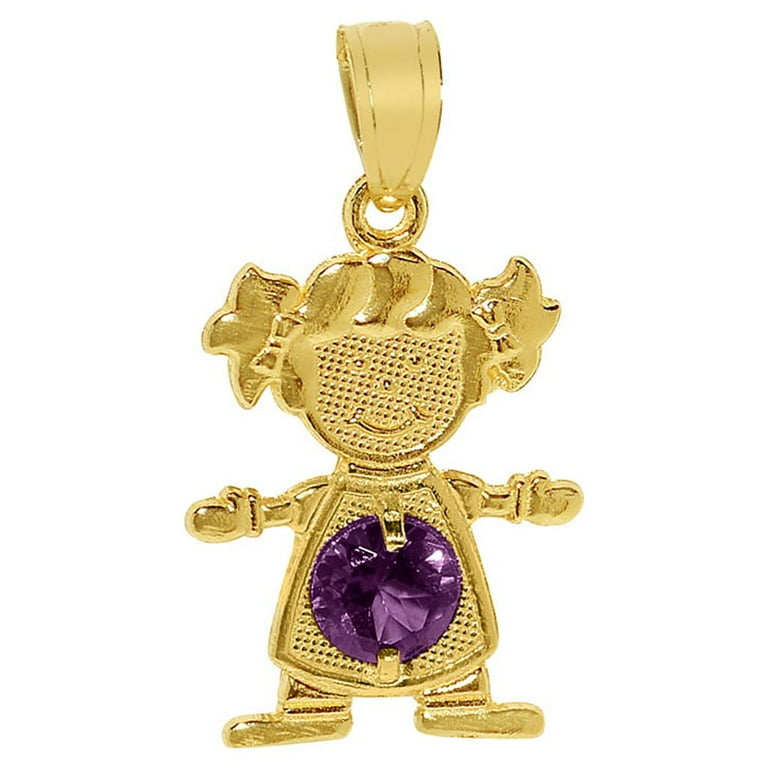Precious Stars 14K Yellow Gold Round cut Cubic Zirconia February Birthstone Girl Daughter Pendant with 24 Chain Necklace