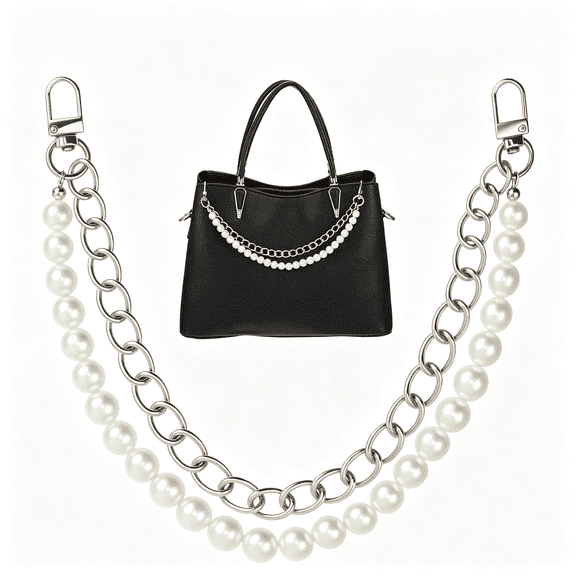 DESIGNICE Pearl Purse Chain,Gold Purse Chains for Handbags Pearl Bag Charm Bag Chain Charm Short Handle Replacement Charms Accessories for Handbag Messenger Bags Wallets,Silver