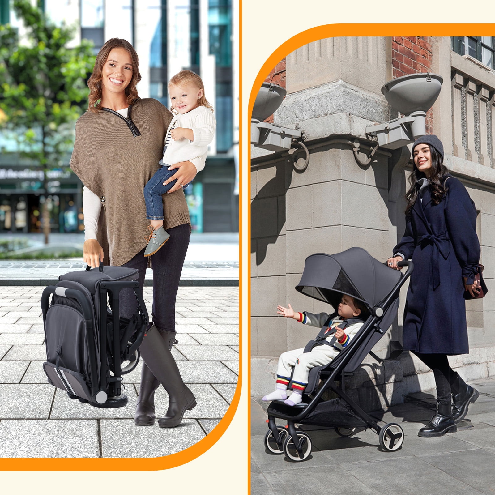 Kojooin Lightweight Baby Stroller, Compact Umbrella Stroller with Adjustable Sunshade/Footrest/Backrest, Folds with One Hand, Suitable for Newborns, and Can Be Taken On Board