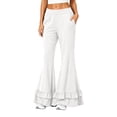 thumbnail image 2 of Flare Pants for Women Wide Leg Elastic Waist Loose Casual Pants Layered Ruffled Hem Pants with Pockets, L, 2 of 5