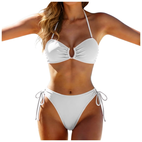 GEWSEY Women Two Piece Bathing Suits Push Up Bikini Set Stylish Two Piece Swimwear Tankini Top and Bottom Swimsuit for White for Size S