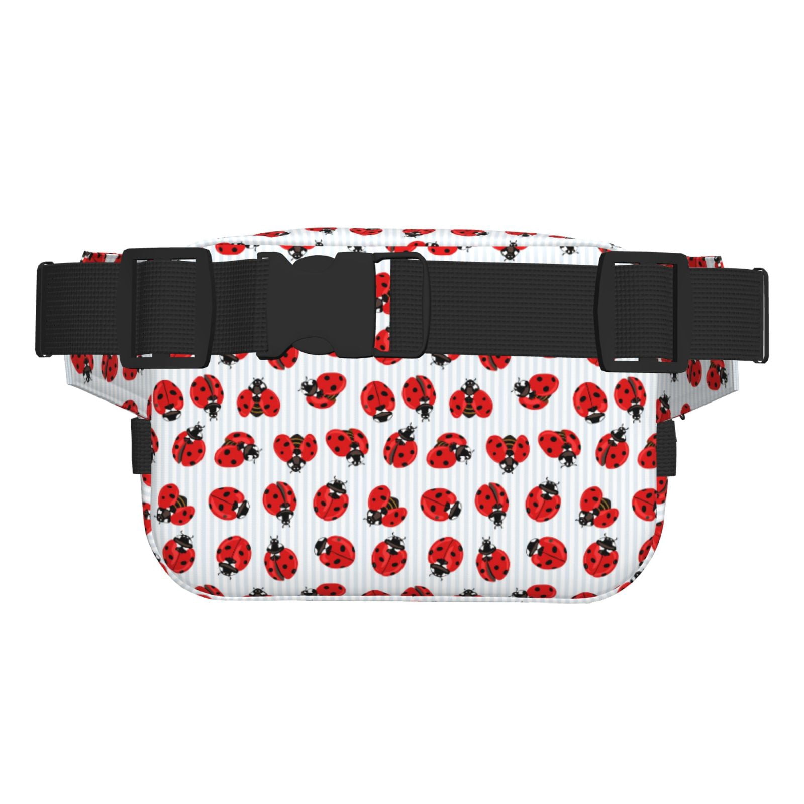 Picia Ladybug On Blue Stripes Print Square Double-Layer Waist Bag Mini Adjustable Waist Belt Bag Exercise Running Travel Hiking