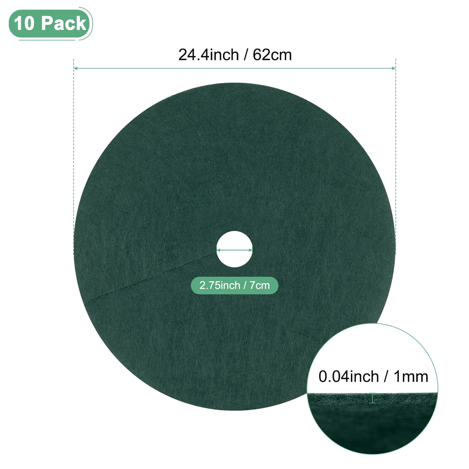 Uxcell 10 Pack Non Woven Tree Cover Rings,24.4 Inch Weed Fabric Cover,Apply To Tree Mulch Ring(Round Dark Green)