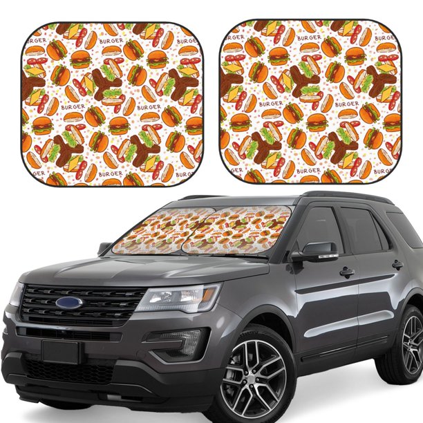 Fotbe Burger Juego de 2 Piezas de Parasoles para Parabrisas | Bloqueador Solar para Auto | Accesorios Plegables para Protección Solar Interior-Medium