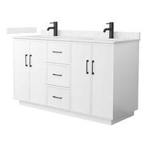 Elan TK 60" White Double Vanity & Carrara Cultured Marble Top & Black Trim