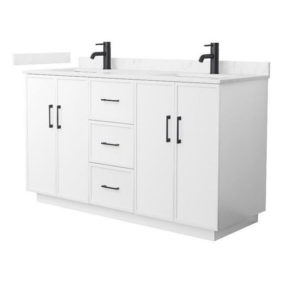Elan TK 60" White Double Vanity & Carrara Cultured Marble Top & Black Trim