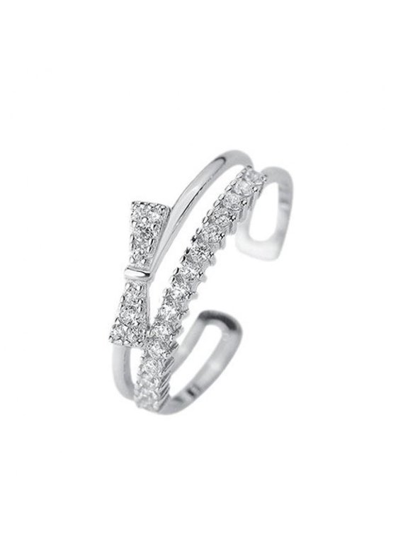 LINXIQIN Women 925 Sterling Silver Butterfly Bow Double circle Multiple Cubic Zirconia Thumb Ring Stress Anxiety Rings Women's Jewelry Lady Birthday Mother's Day Gifts