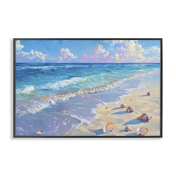 Stupell Industries Contemporary Seashells Along Sea Shore Black Framed Giclee Art, 18 x 12, by LSR Design Studio