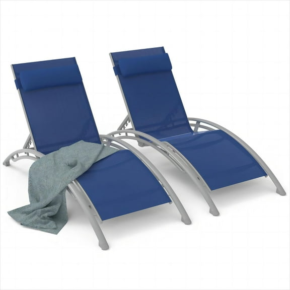 Portable Outdoor Chaise Lounge Chairs Set of 2 Blue