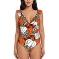 thumbnail image 2 of Yiaed Various Pumpkins Print Women's Ruffled One Piece Swimsuit V Neck Swimwear Slimming Monokini for Woman-Small, 2 of 8