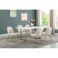 thumbnail image 3 of 7pc White Wood Top Dining Set with Cream Velvet Chairs and Gold Base, 3 of 5