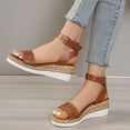 thumbnail image 7 of AXXD Women Brown Sandals 6.5 Summer Slope Heel One Line Buckle Mules Middle Heel Roman Sandals, 7 of 7