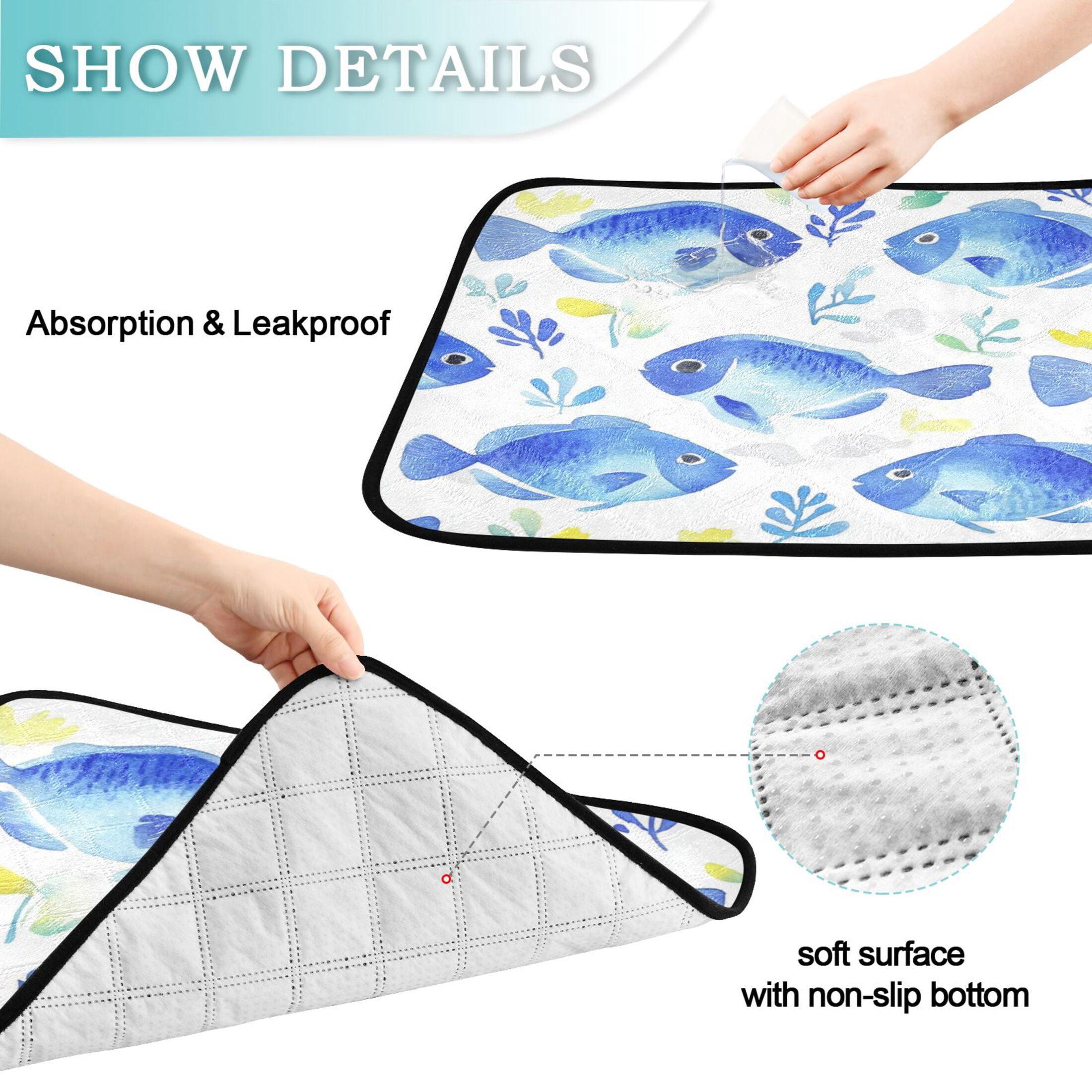 Washable Pet Pee Pads with Super Absorbent Reusable Training Pads for Dogs & Cats Watercolor Blue Fish