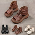 thumbnail image 4 of Xfvqtps Womens High Top Leather Sandals Zipper Back Peep Toe Boot Sandals for Women Brown, 4 of 4