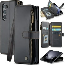 for Samsung Galaxy Z Fold 5 Case with S Pen Holder, Z Fold 5 Wallet Case with Card Holder for Women Men, RFID Blocking Kickstand Zipper Shockproof Phone Case for Galaxy Fold 5, Black