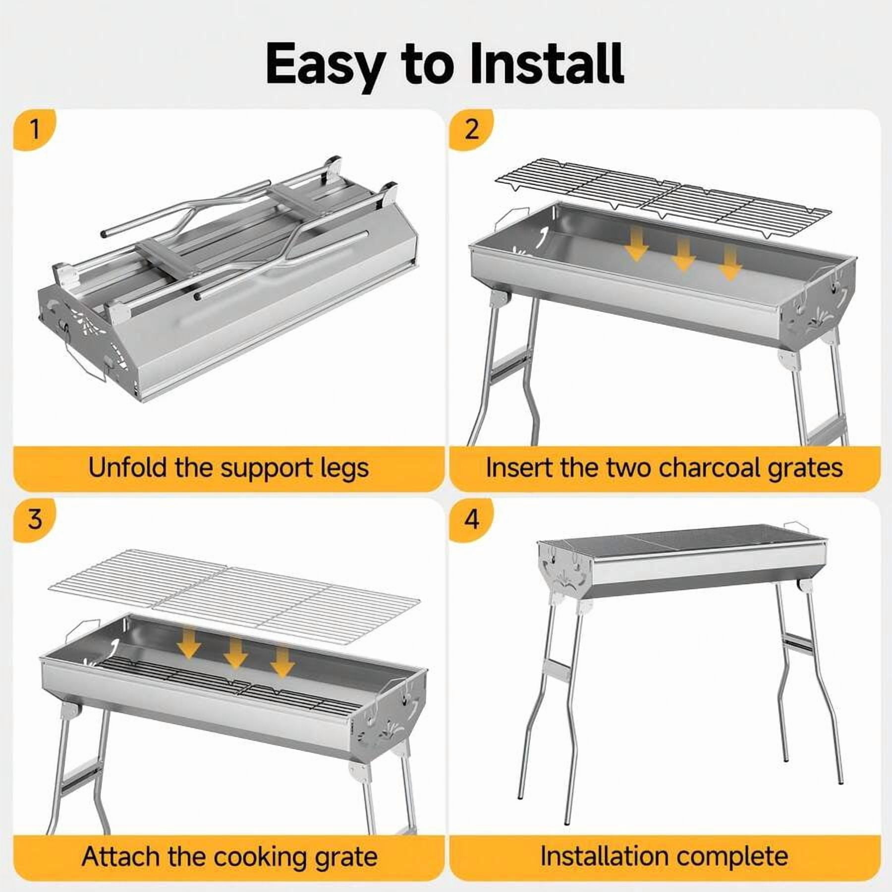 XC  Outdoor Stainless Steel Foldable Charcoal Grill, Rustproof & Heavy-Duty, Tool-Free Setup For Camping & Backyard BBQ