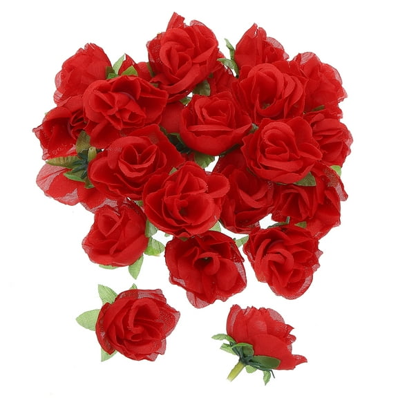 Uxcell Mini Rose Artificial Flowers Bulk 1.2 Inch, Silk Cloth Small Fake Flower Heads, Red 50 Pcs