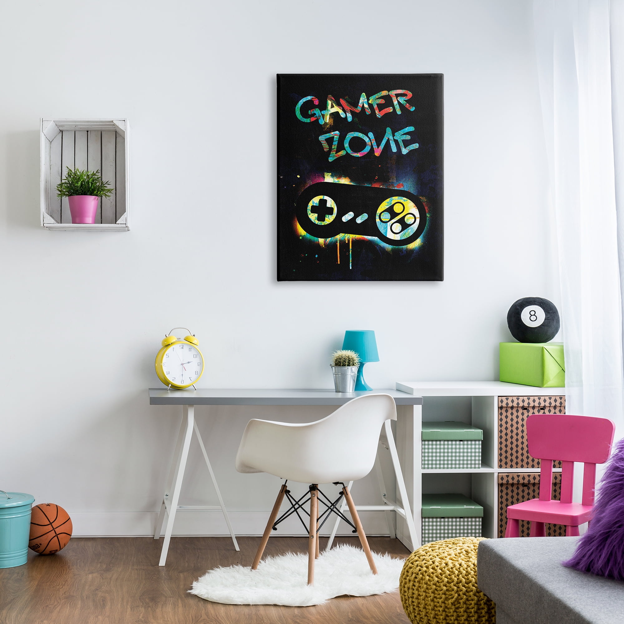 Stupell Industries Gamer Zone Vintage Controller Neon Paint Splatter Graphic Art Gallery Wrapped Canvas Print Wall Art, Design by Victoria Barnes