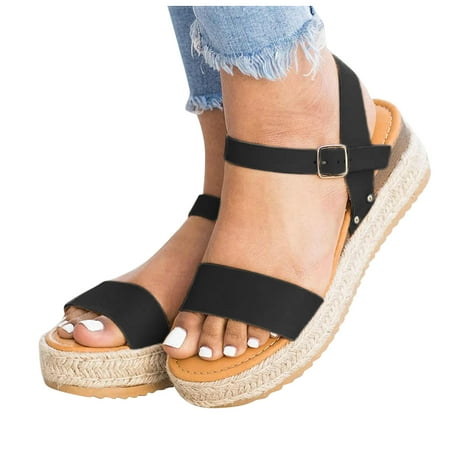 

Cathalem Slide on Sandals for Women Toe Womens Strap Ladies Buckle Open Fashion Casual Womens Heel Sandals Black 8