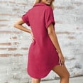 thumbnail image 4 of Amzcrzy Shirt Dresses for Women Cotton Linen Button Down Sundress 2026 Casual Short Sleeve Lapel Collar Solid Color Mini Dress with Chest Pocket Hot Pink 2XL, 4 of 7