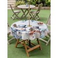 thumbnail image 3 of Outdoor Tablecloth with Umbrella Hole and Zipper, Blue Snowman Christmas Round Table Cloth 54 Inch Waterproof Tablecloth, Vintage Botanical Xmas Snowflake Picnic Table Cover for Patio Camping, 3 of 7