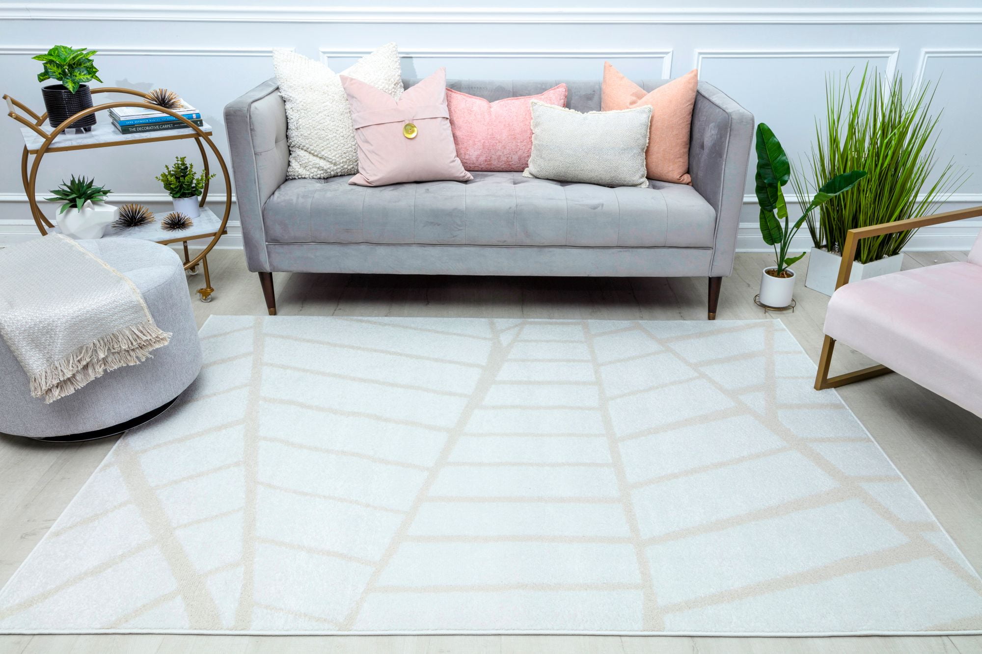 Mason Brooks Azure AZ45C Shell White Geometric Contemporary Tan Area Rug, 8'3" X 10'0"