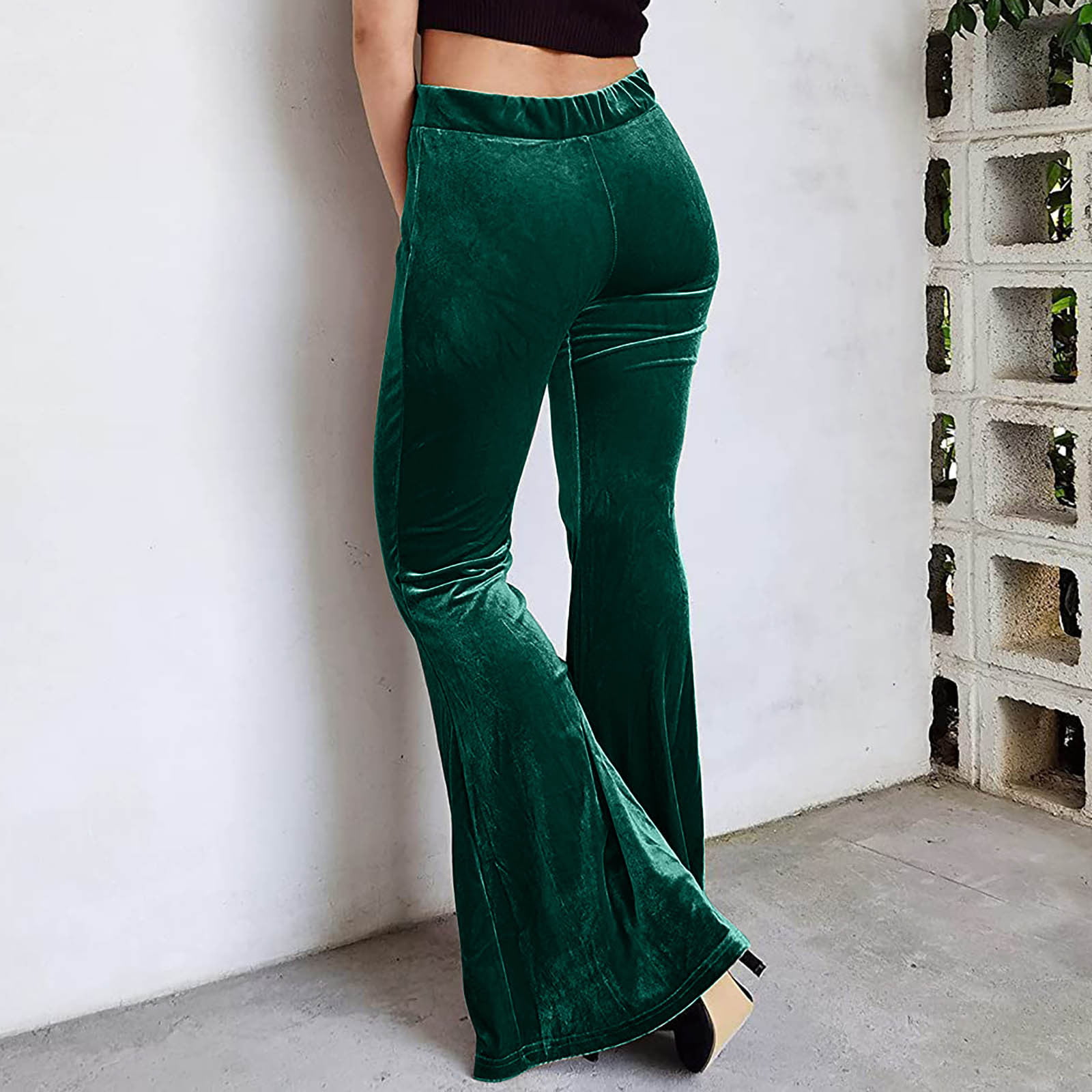 The Solid High-waisted Flare Pants & Reviews - Green - Bottoms