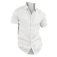 thumbnail image 4 of Men's Linen Short Sleeved Casual Shirt Collarless Standing Collar Summer Top 3XL, 4 of 5