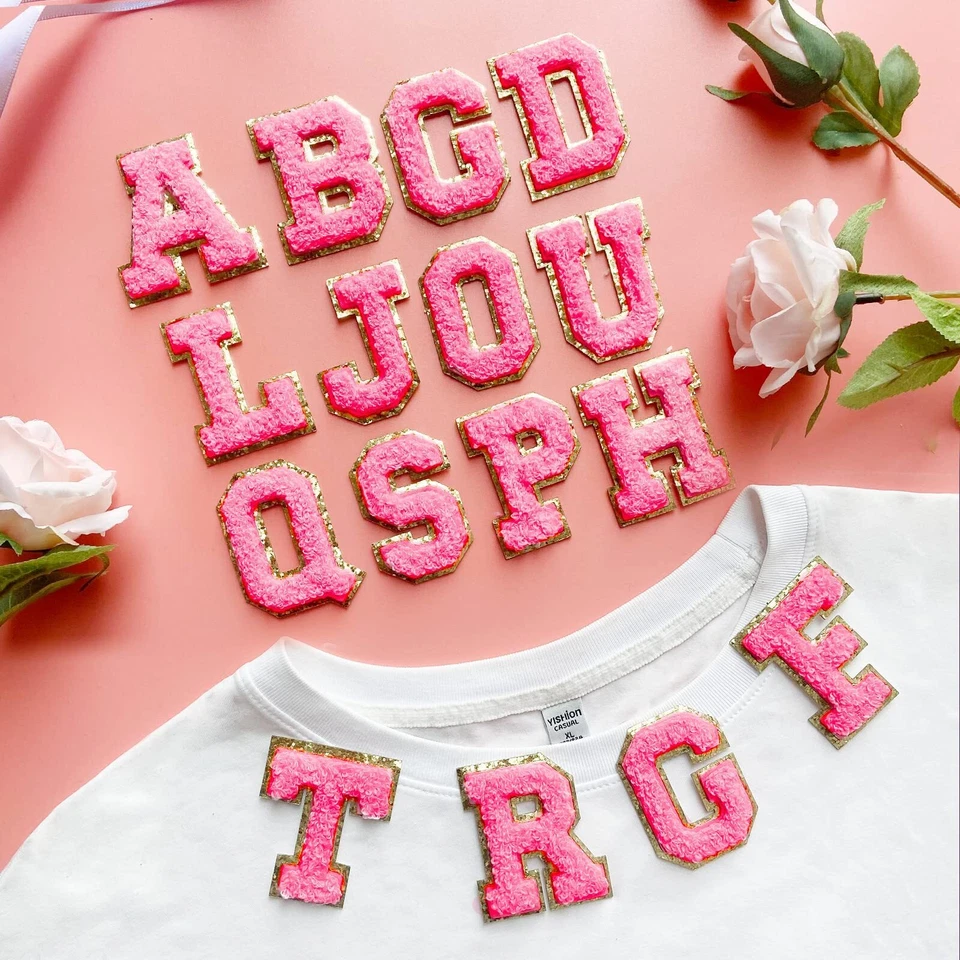 CIRCLE- 26Pcs Chenille Letter Patches Self Adhesive Letters,Iron On Letters For Clothing