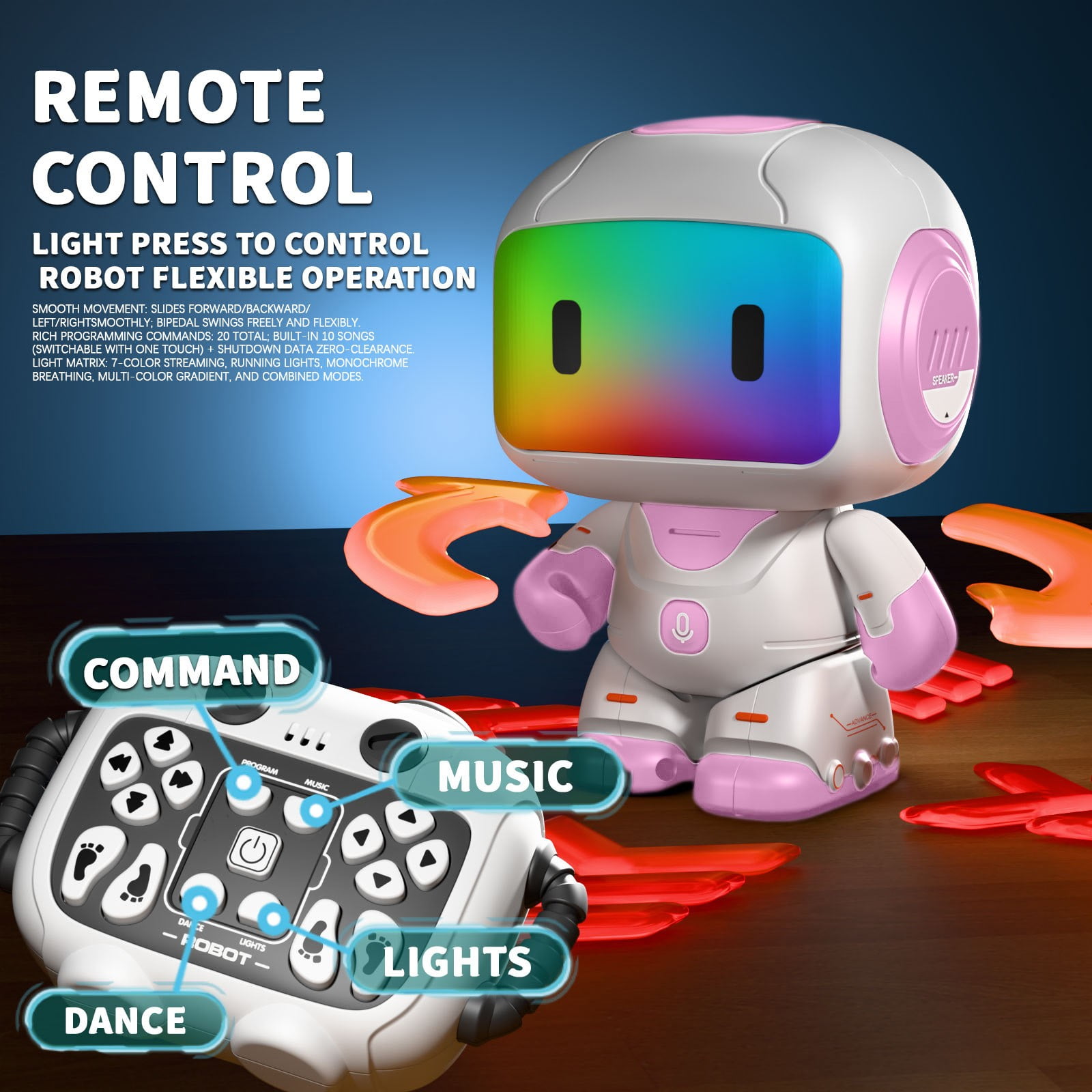 Uutvery Remote Control Intelligent Programming Robot, Electronic Pet Touch Sensor Light-Changing Interactive Toy Gift, 6.3x3.94x3.54 inches