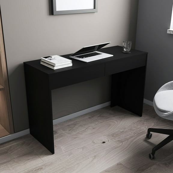 Black Writing Desk With Two Drawer Units - Elegant Setup 2 In Modern Study