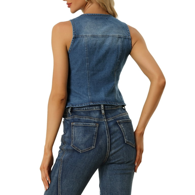 MODA NOVA Juniors Denim Vest Sleeveless Washed Distressed Jean