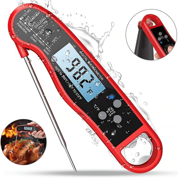 Meat Thermometer Digital — Instant Read Food Thermometer for Grilling,Cooking,with Waterproof,Backlight and Temperature Alarm