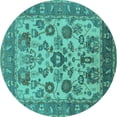 thumbnail image 1 of Ahgly Company Machine Washable Indoor Round Oriental Turquoise Blue Industrial Area Rugs, 5' Round, 1 of 4