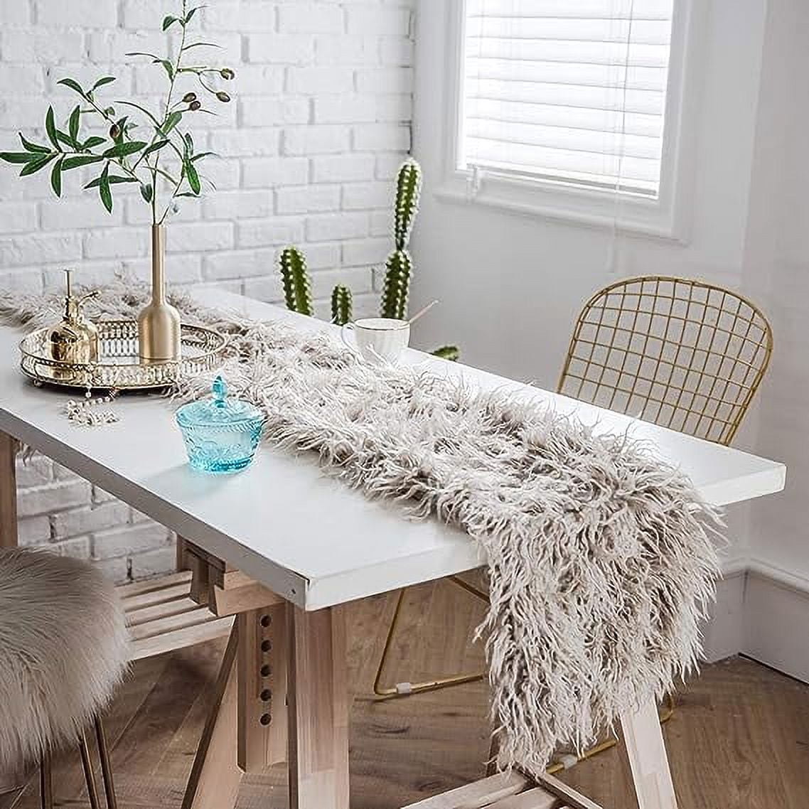 Nvzi Luxury Faux Fur Table Runner Modern Ultra Soft Long Plush