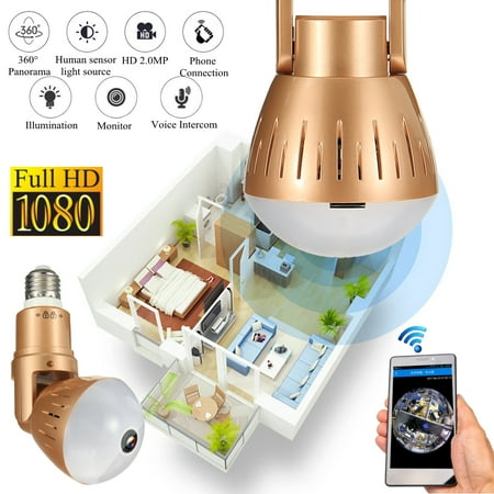 Light Bulb Security Camera IP Wireless WiFi Camera 360 Degree Panoramic Light Bulb Lighting Lamp Support Night Vision for Home (Best Light Bulb Camera)
