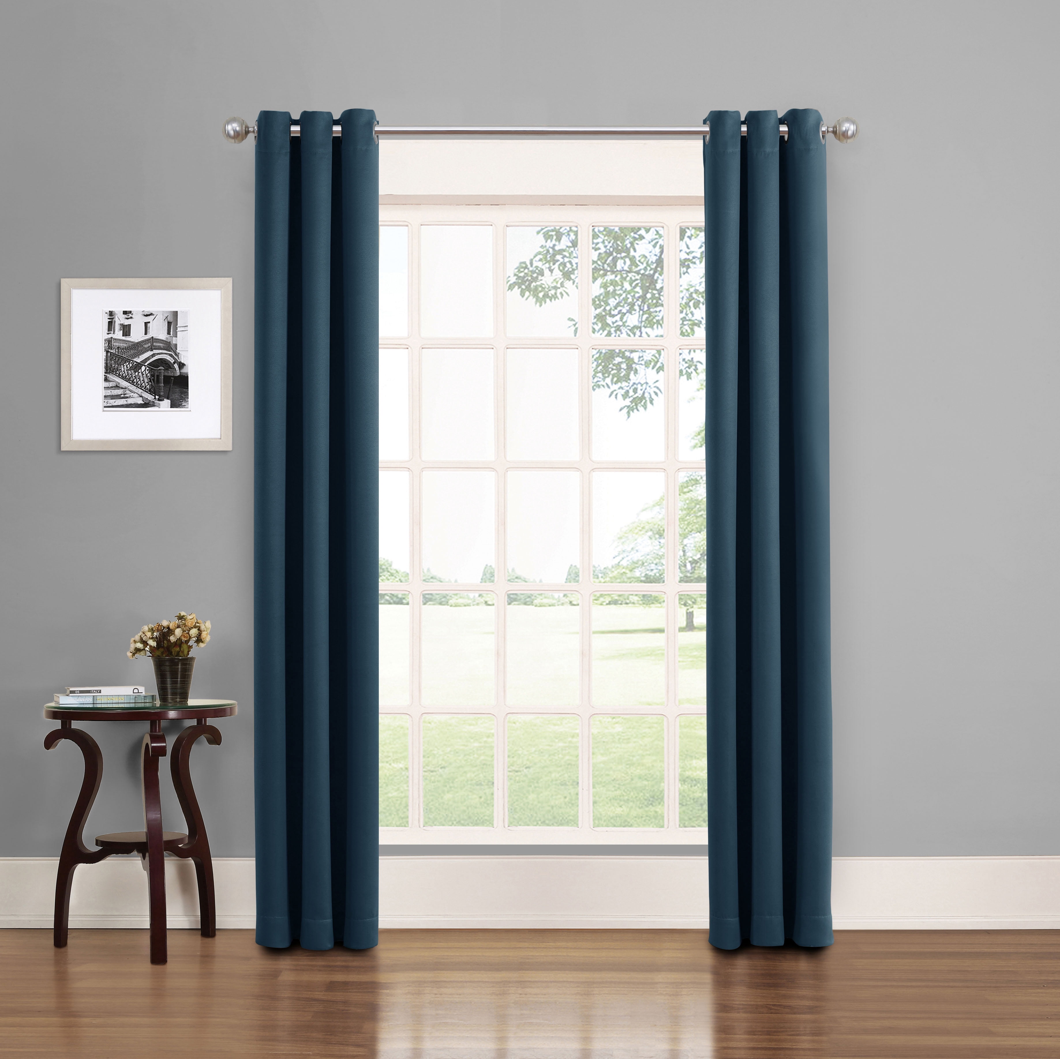 Eclipse Phoenix Solid Blackout Curtains, Set of 2, 84 Inch Long Blackout Curtains, 37"W x 84"L, Indigo