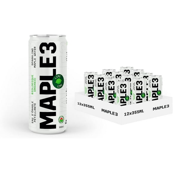 Maple 3 Organic Sparkling Maple Water | 100% Natural Hydratation, Straight from a Tree (Maple Sap), 46 Essential Bioactive Compounds, Electrolytes & Minerals, No Sugar Added, Pack of 12x355ML