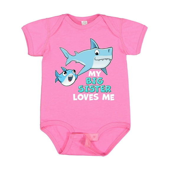 Inktastic My Big Sister Loves Me with Cute Sharks Boys or Girls Baby Bodysuit