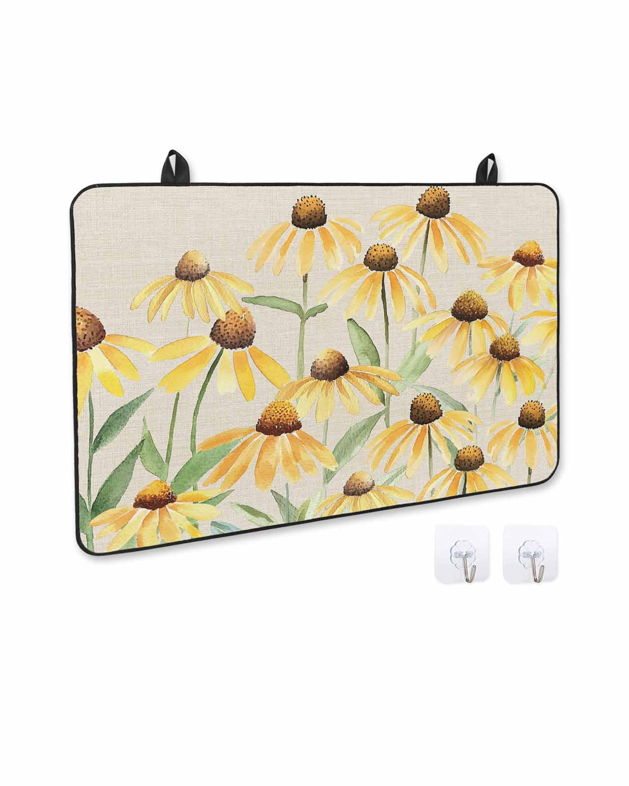 nqOlkjepod Large Induction Cooktop Protector Mat 24"x21", Yellow Spring Floral Stove Top Covers for Electric Stove, Watercolor Elegant Botanical Rustic Stove Burner Cover Mats, Glass Top Stove Cover