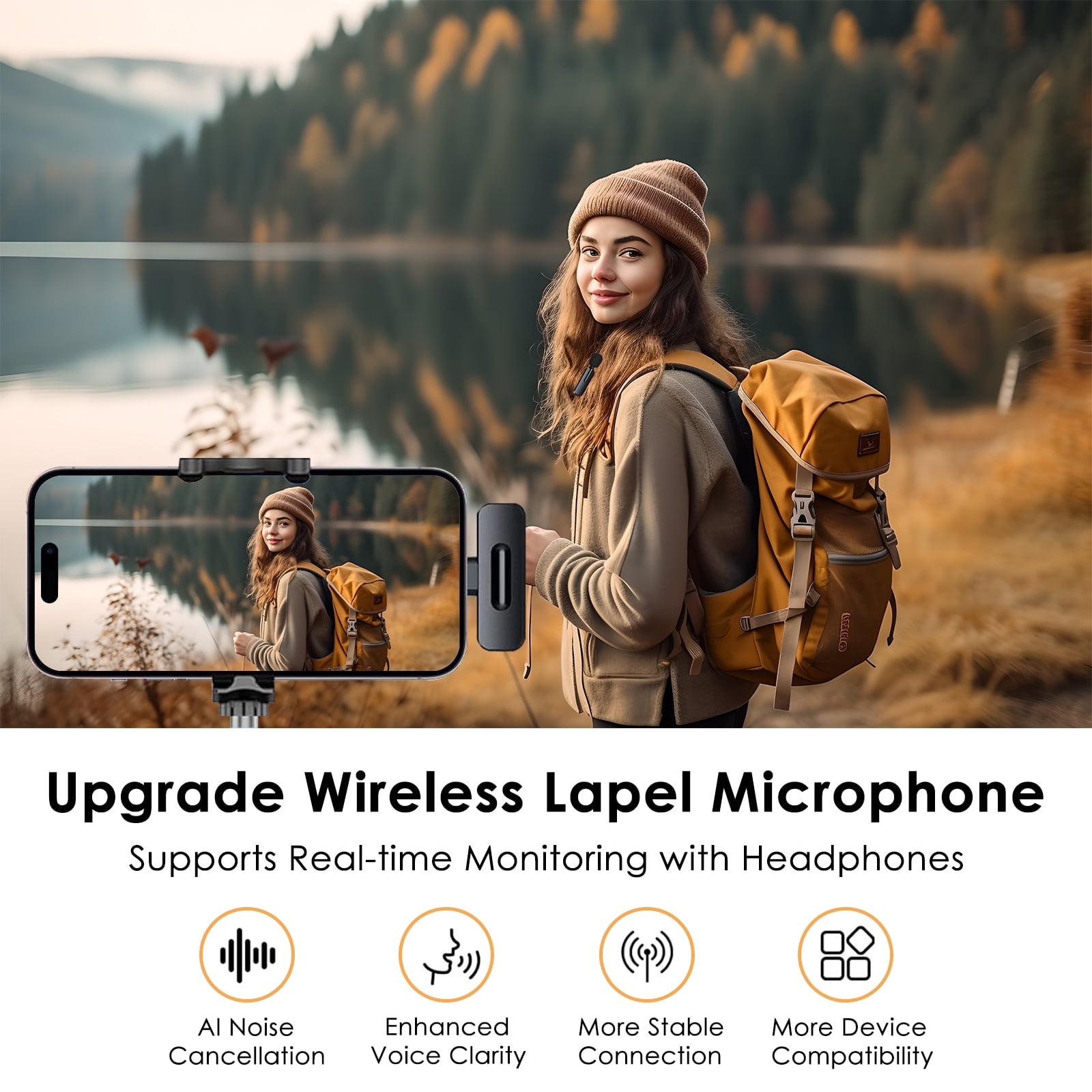 Wireless 2 Pack Clip-on Mini Microphone Compatible with iPhone iPad Android for Video Recording Tiktok Youtube Vlog Podcast, Black