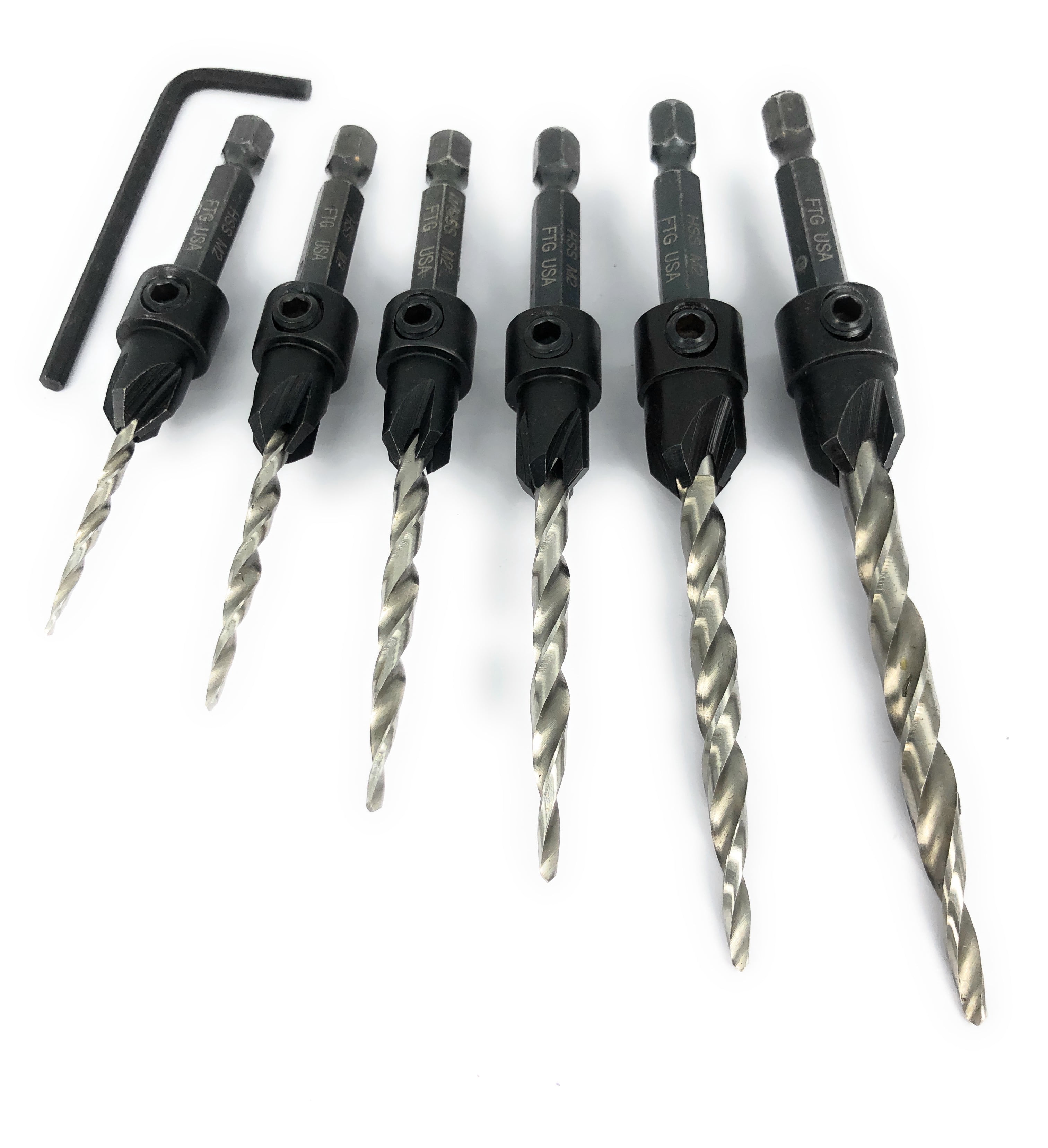 FTG USA Countersink Drill Bit Set #4#6#8#10#12#14 Tapered Countersink Bit