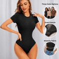 thumbnail image 4 of Sol Living Shapewear for Women Tummy Control Bodysuit Seamless Bodysuit Slimming Shaping Bodysuits Body Sculpting Short Sleeve Womens Tops Going Out Tops for Women Basics Body Suit, 4 of 8