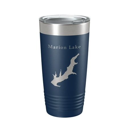 

Marion Lake Map Tumbler Travel Mug Insulated Laser Engraved Coffee Cup Kansas 20 oz Navy Blue