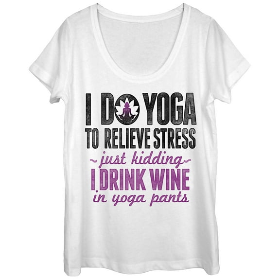 Women's CHIN UP Drink Wine in Yoga Pants  Scoop Neck White Medium